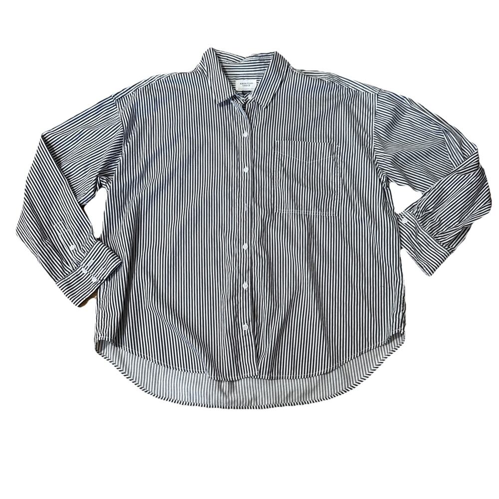 American Eagle Everyday Poplin 100% Cotton Stripe Button-Up Shirt Size XL Relax